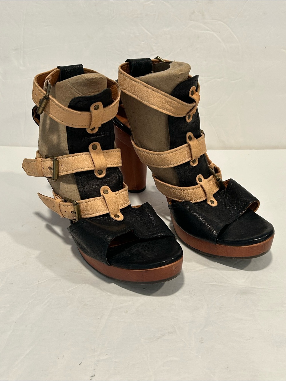 Chie Mihara Strappy Wooden Block Cone Heel Platform leather sandals EU 41|US11